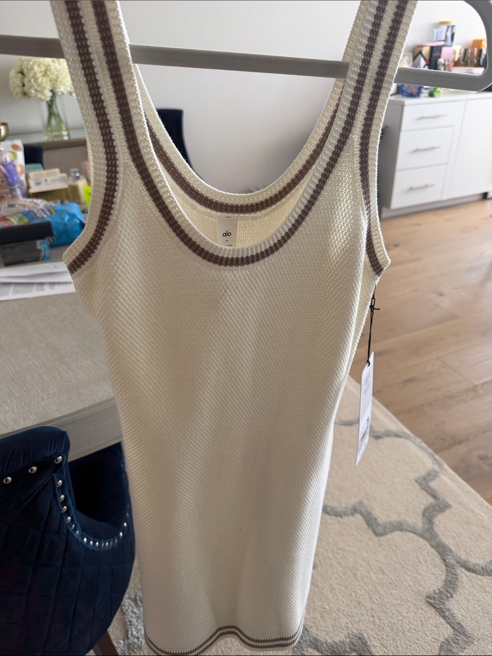 ALO Yoga Ivory Sweater Knit Dress with Gravel Trim - Picture 4 of 4